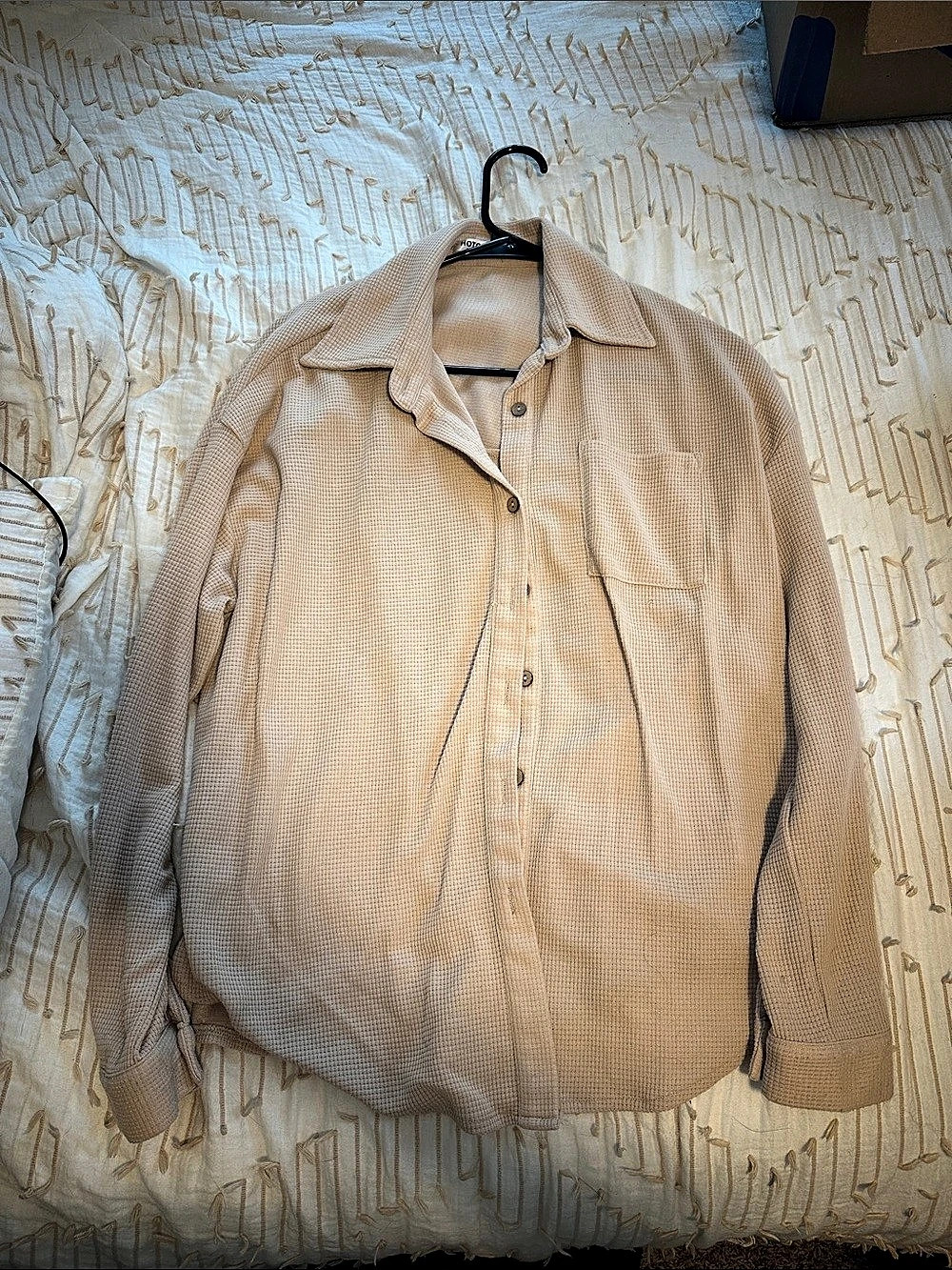 HOTOUCH Waffle Knit Button Down Shacket Beige Large